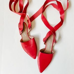 Free People Red Leather Lace Up Pointed Toe Flats